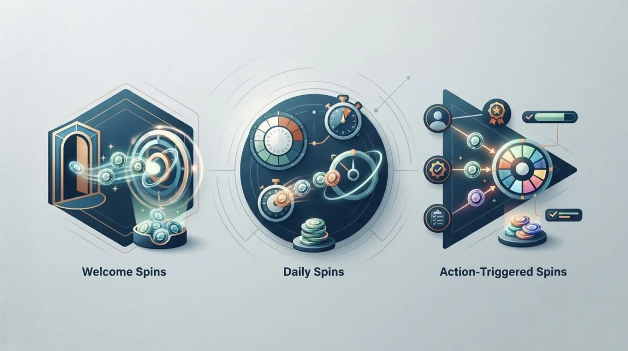 Asino welcome, daily and action-triggered free-spin rewards shown as separate offers